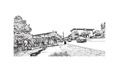 Print Building view with landmark of Sumter is the city in South Carolina. Hand drawn sketch illustration in vector.