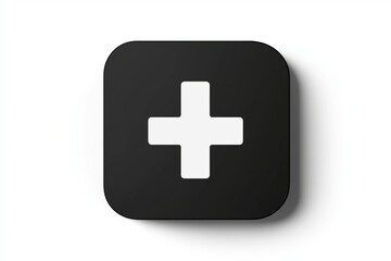 Obraz premium A black square icon with a white plus symbol in the center, featuring a clean, bold design