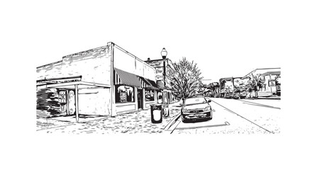 Print Building view with landmark of Sumter is the city in South Carolina. Hand drawn sketch illustration in vector.