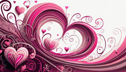 abstract heart drawing with curlies and assorted heart sizes