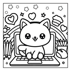 Cute Cat Kawaii Coloring Pages
