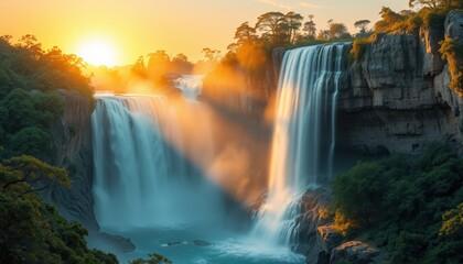 Fototapeta premium Majestic waterfalls at sunset