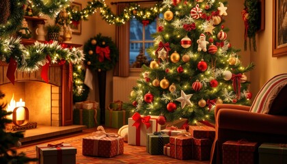 Cozy christmas celebration with gifts and decor