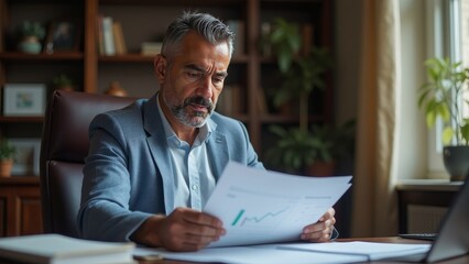 Expert Consultant Analyzing Financial Reports in a Cozy Home Office