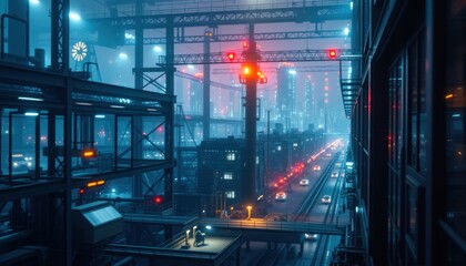 Obraz premium Futuristic industrial landscape at night