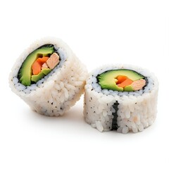 Delicious Fresh California Roll Sushi with Salmon and Avocado on a White Background
