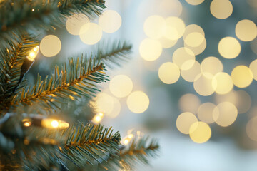 Obraz premium A Christmas tree decorated with a garland. Blurred background, bokeh.