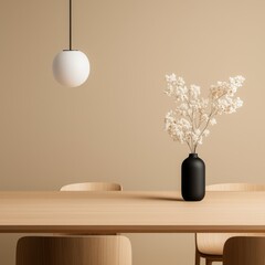 Elegant Minimalist Dining Room Interior Design Featuring Long Wooden Table and Sleek Chairs Bathed i