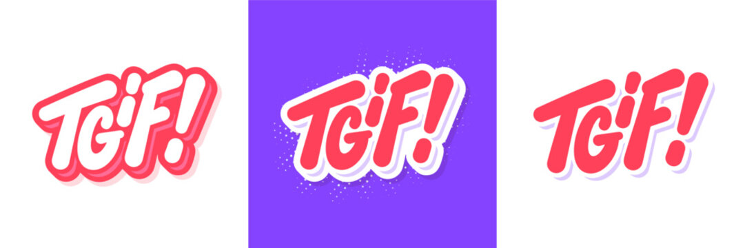 TGIF. Thank God Its Friday. Vector typography stickers set.