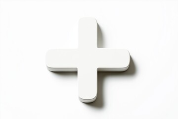 Obraz premium A 3D rendered white plus symbol, clean and minimalistic, casting a light shadow on a white surface