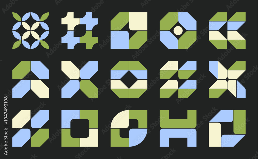 Wall mural set of graphic vector elements, geometric shapes, abstract forms or modular blocks.