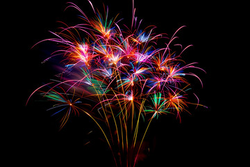 Colorful fireworks on a black background by AI generative