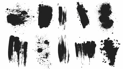 Sketch set brush stroke with grunge splatter stencil, dirt stain, brush ink box, ink brush silhouettes. modern set. Ink Splatter. Illustration