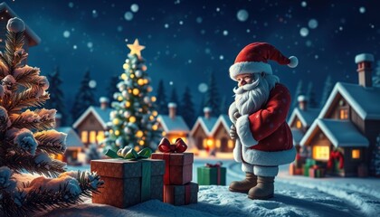 Magical christmas evening with santa claus