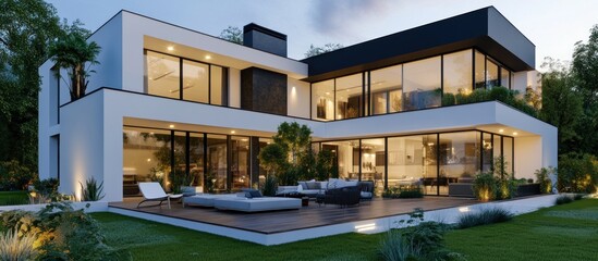 Obraz premium Modern House with a Large Glass Facade
