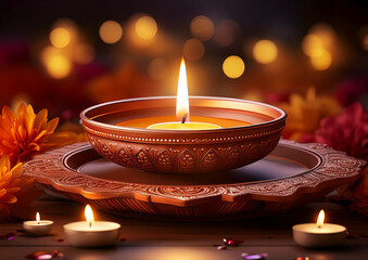 glowing lamps for the Hindu festival of Diwali