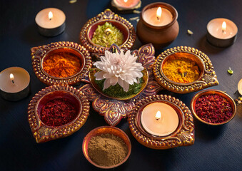 glowing lamps for the Hindu festival of Diwali