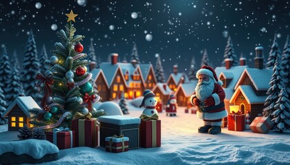 Festive winter wonderland with santa claus