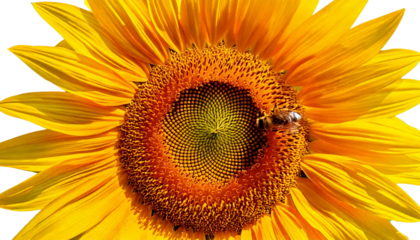 etailed Close-Up of a Bee Pollinating a Bright Sunflower, PNG Format