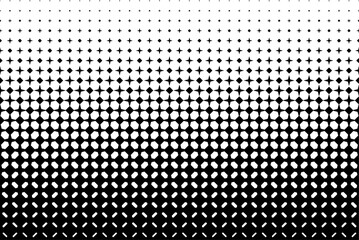 Geometric pattern of black stars and squares on a white background.Seamless in one direction.Option with an Average fade out. Scale method.