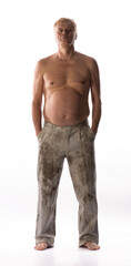 Fototapeta premium Homeless Man with a naked torso on a white background