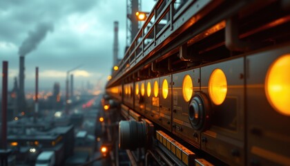Obraz premium Industrial landscape with illuminated controls