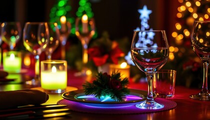 Festive table setting with glassware and candles