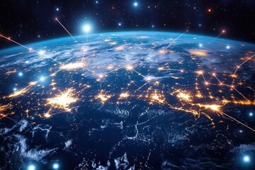 Earth with global network and blockchain, IoT communication overlay