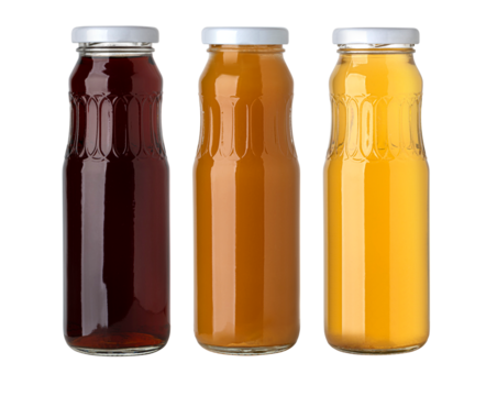 Set of glass bottles with juice