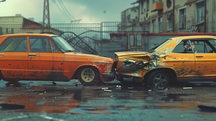 An accident involving two autos occurred. view from the side, Generative AI.