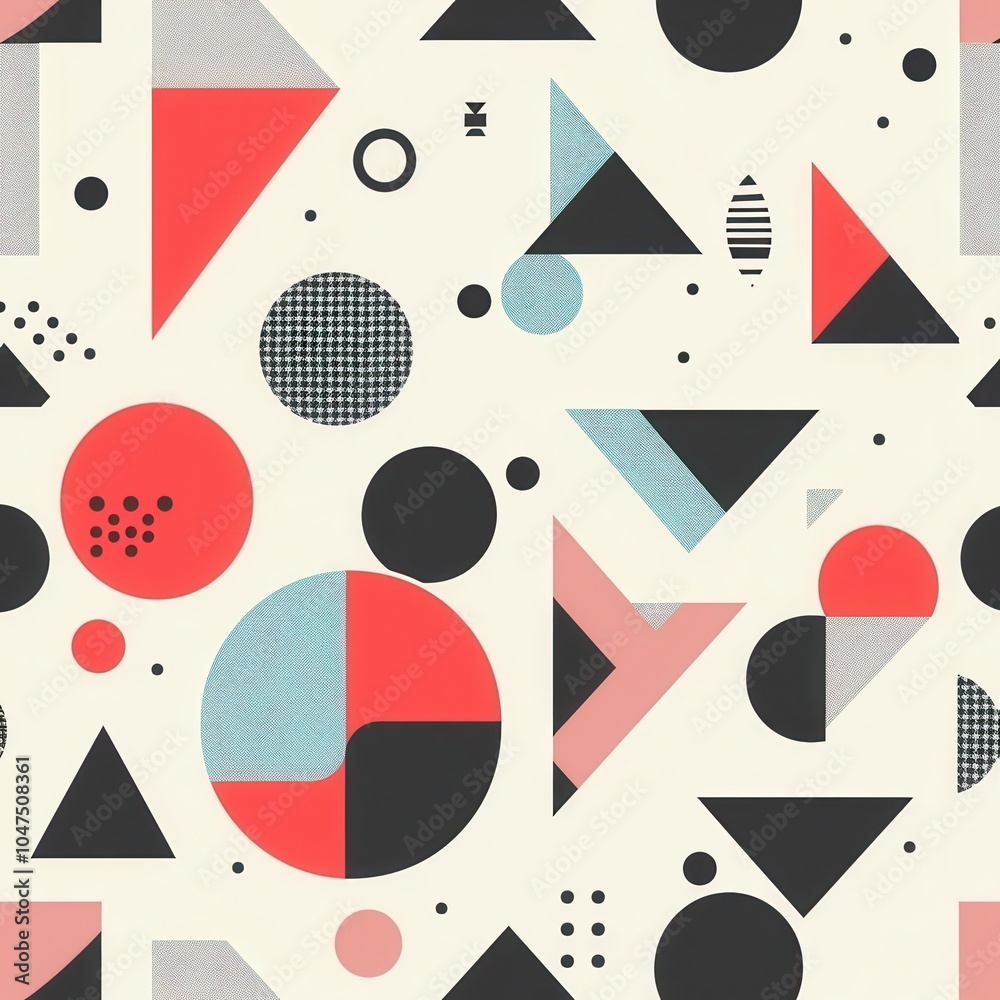 Aufkleber This vibrant pattern showcases an array of colorful shapes including circles, triangles, and polygons, ideal for creative designs. Generative AI