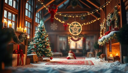 Obraz premium Cozy christmas cabin with holiday decor