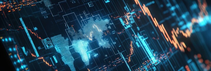 Financial business growth visual with global money and futuristic interface
