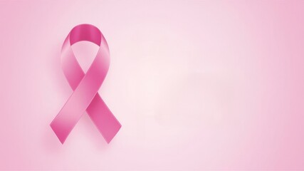 Clean and simple background with a pink ribbon related to breast cancer awareness and a tag for the text.	