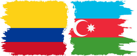 Azerbaijan and Colombia grunge flags connection, vector