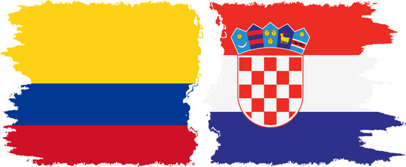 Croatia and Colombia grunge flags connection, vector