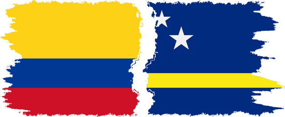 Curacao and Colombia grunge flags connection, vector