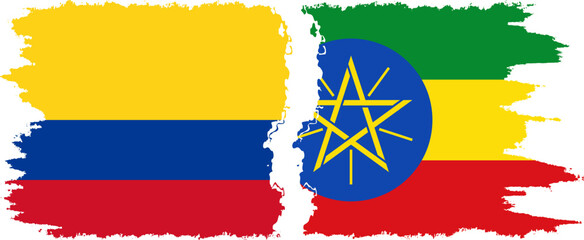 Ethiopia and Colombia grunge flags connection, vector