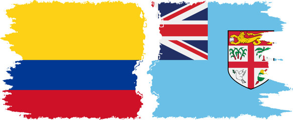 Fiji and Colombia grunge flags connection, vector