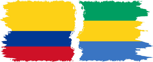 Gabon and Colombia grunge flags connection, vector