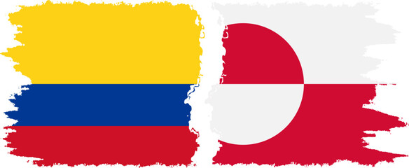 Greenland and Colombia grunge flags connection, vector