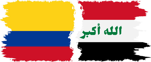 Iraq and Colombia grunge flags connection, vector