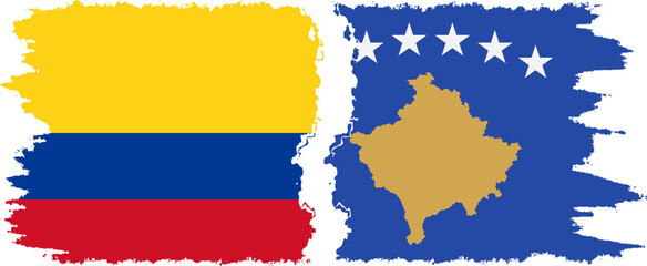 Kosovo and Colombia grunge flags connection, vector