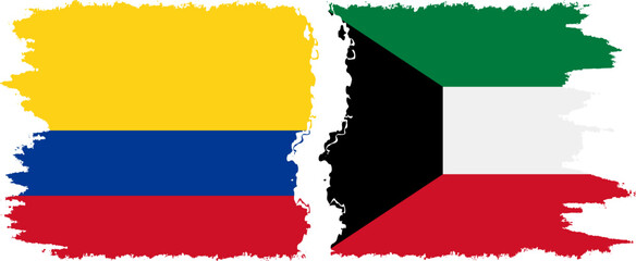 Kuwait and Colombia grunge flags connection, vector