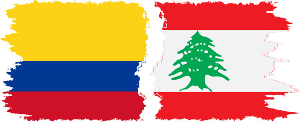 Lebanon and Colombia grunge flags connection, vector