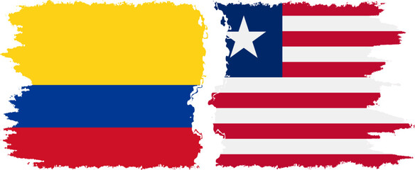 Liberia and Colombia grunge flags connection, vector