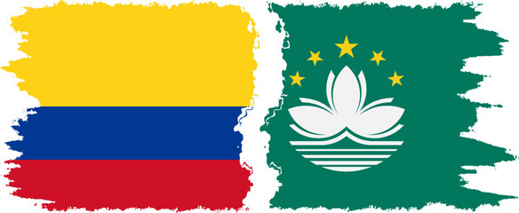Macau and Colombia grunge flags connection, vector
