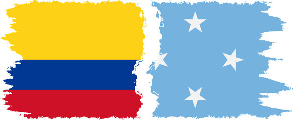 Federated States of Micronesia and Colombia grunge flags connection, vector