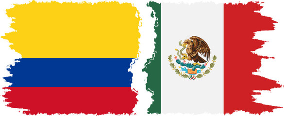 Mexico and Colombia grunge flags connection, vector