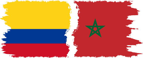 Morocco and Colombia grunge flags connection, vector